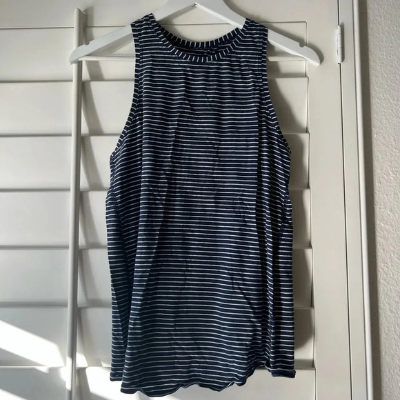 LULULEMON EUC All Tied Up Tank Top Navy Blue Striped Pima Cotton - Picture 1 of 8